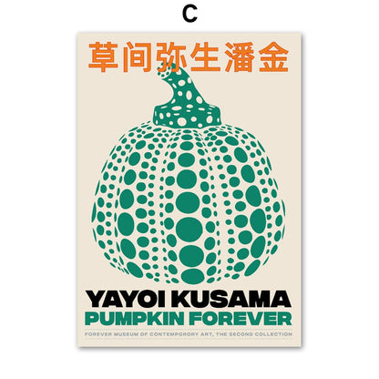 Pumpkin Shell Conch Flowers Yayoi Kusama Green Canvas Art