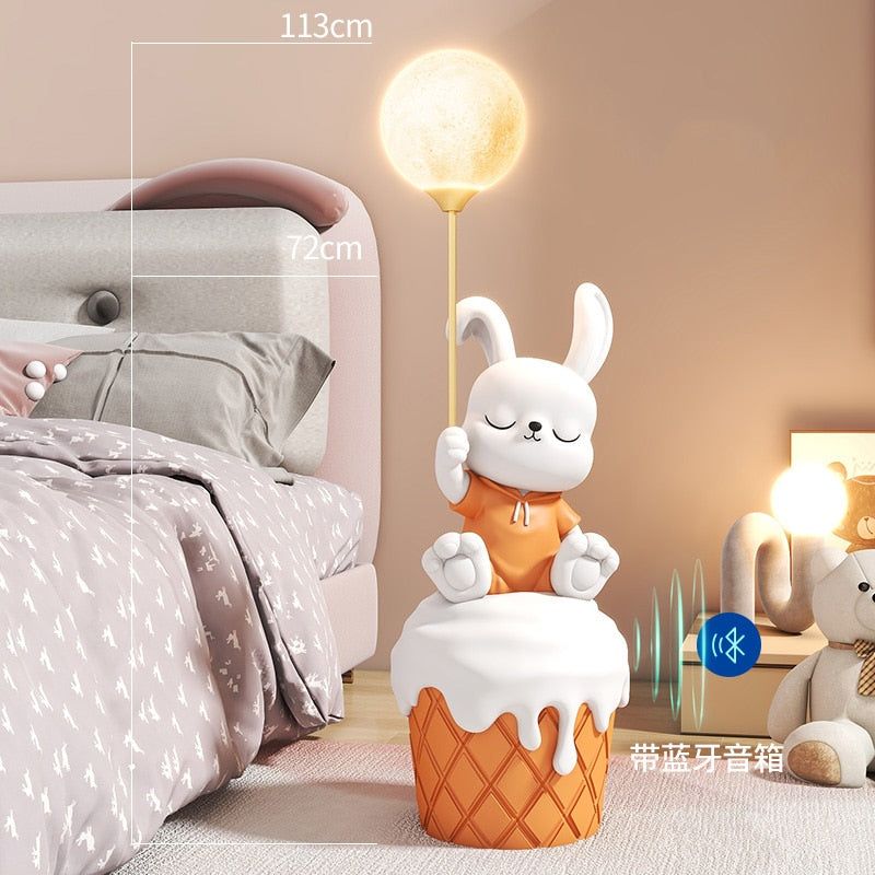 Cute Bunny Statue with Light and Bluetooth Speaker