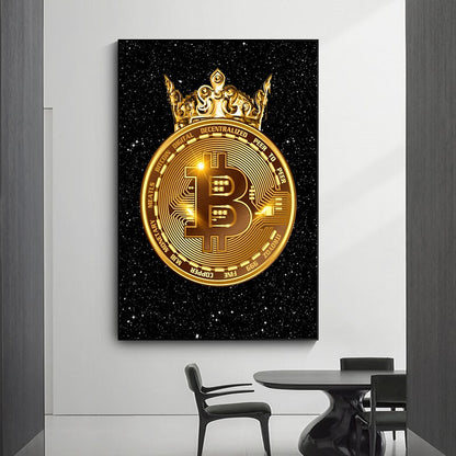 Sparkling Golden Crown Bitcoin Canvas Art