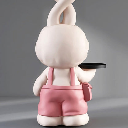 Cute Rabbit Bunny Large Statue with Tray