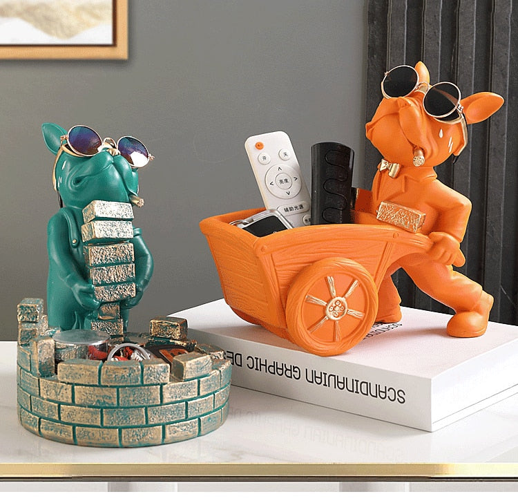 Builder French Bulldog Storage Statue