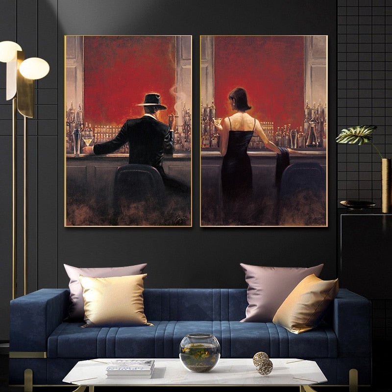 Gentleman and Lady in the Pub Canvas Art