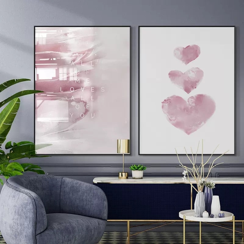 Pink Rose Heart Wall Art Canvas