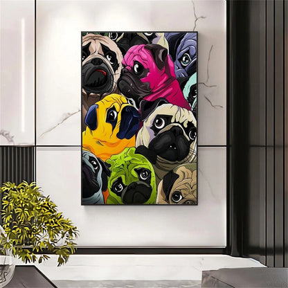 Cute Colorful Pugs Canvas Art