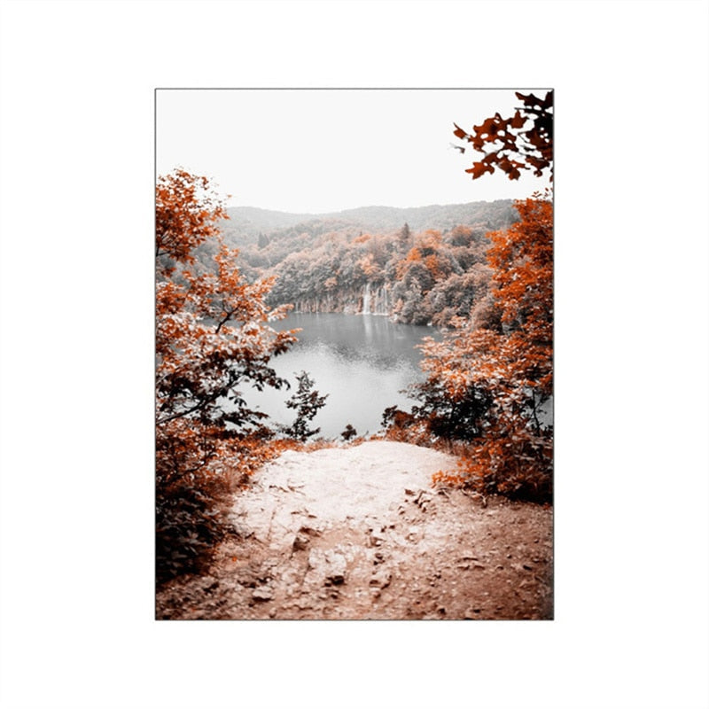 Autumn Forest Lake Canvas Art