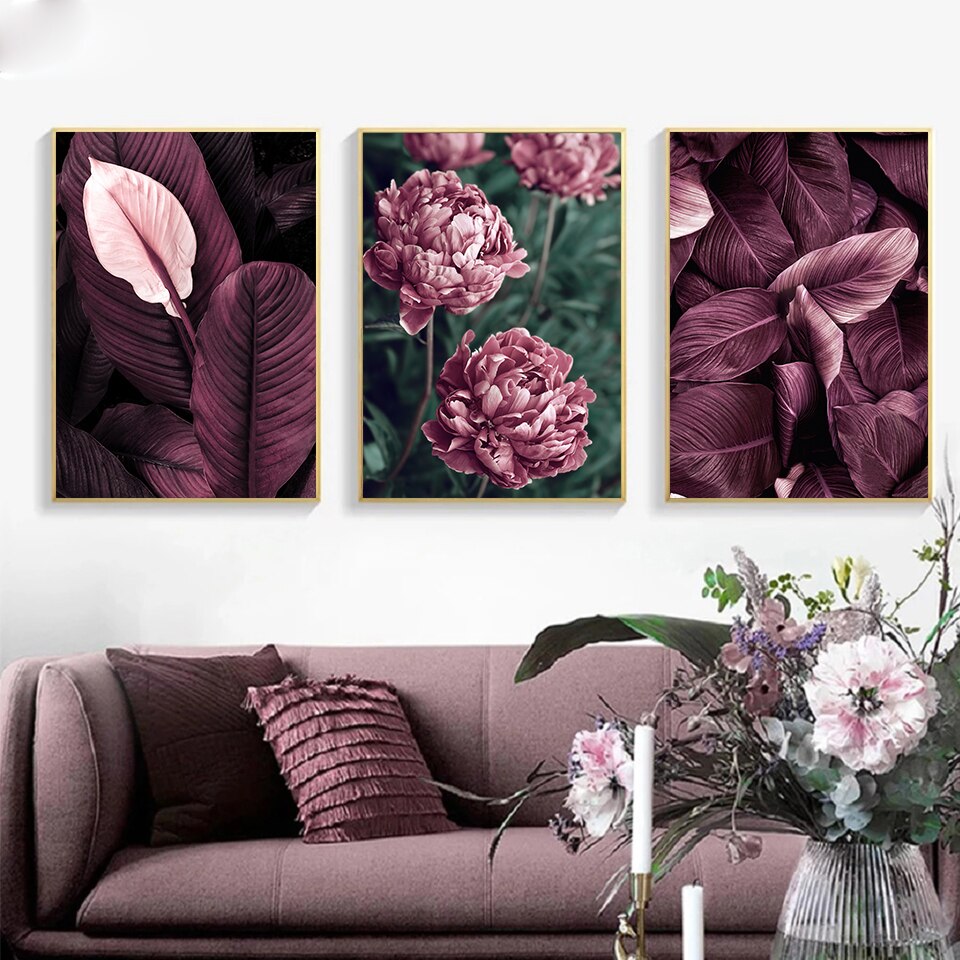 Purple Leaves Flower Canvas Art