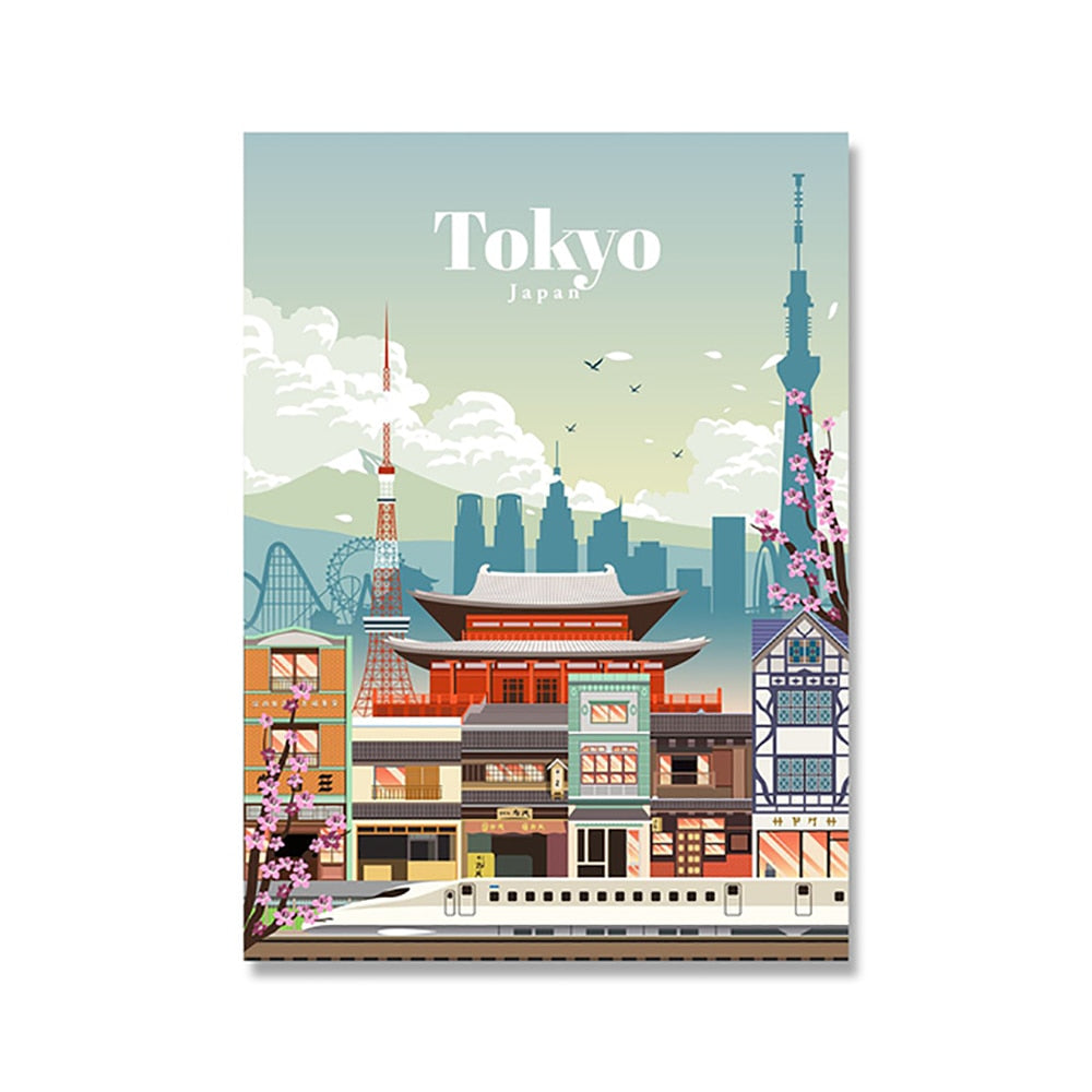 Famous City Travel Bali London Tokyo Canvas Art