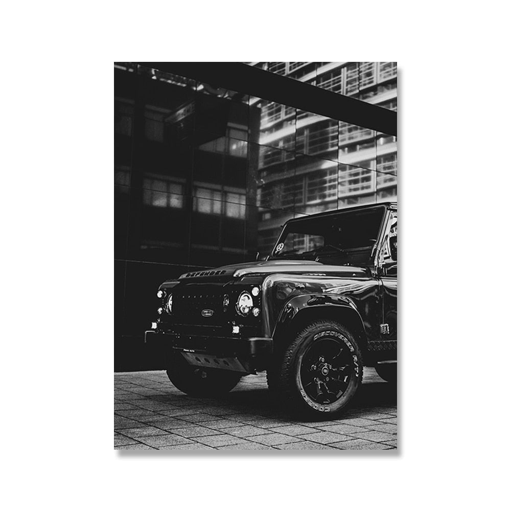 Black and White Paris Champs Elysees Luxury Shop Race Car Canvas Art