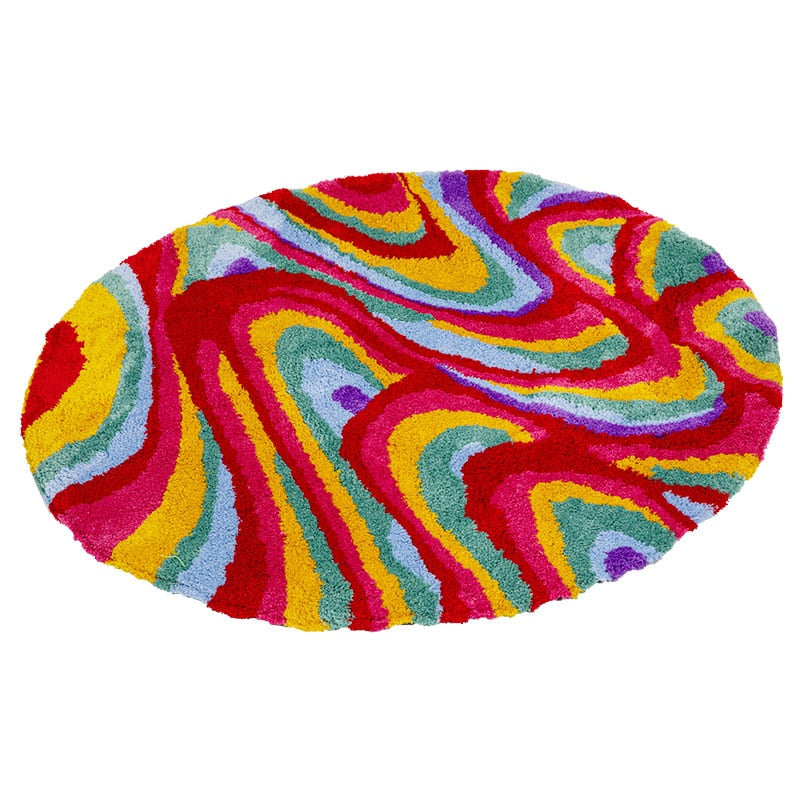 Retro Round Colorful Groovy Psychedelic Tufted Rug