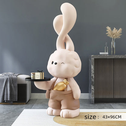 Cute Rabbit Bunny Large Statue with Tray