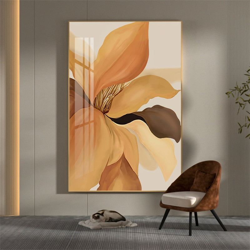 Beige Orange Peony Flower Canvas Art