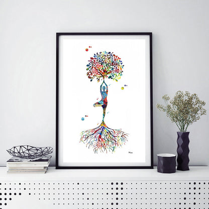 Yoga Tree Pose Vrikshasana Watercolor Canvas Art