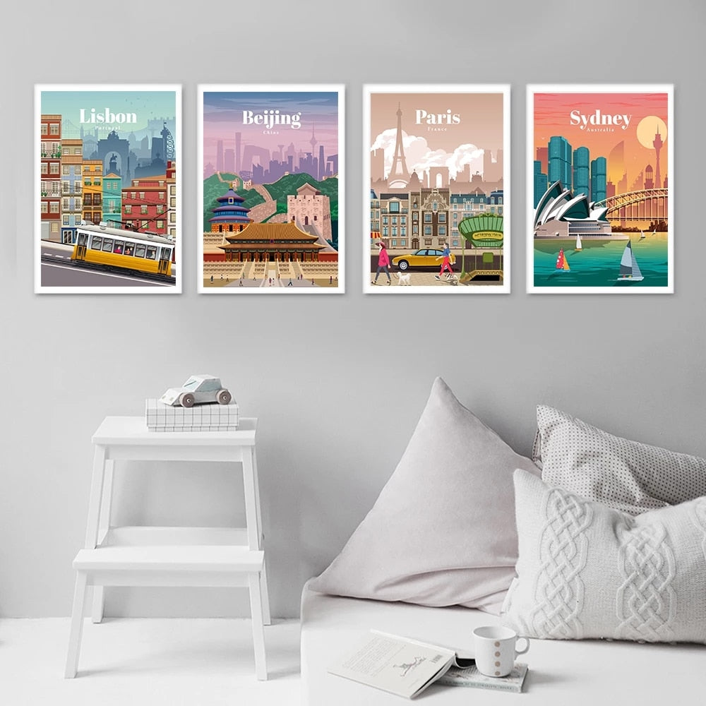 Famous City Travel Bali London Tokyo Canvas Art