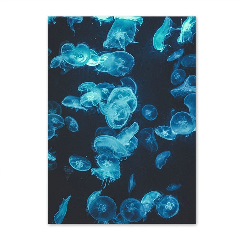 Dolphin Jellyfish Turtle Ocean Canvas Art