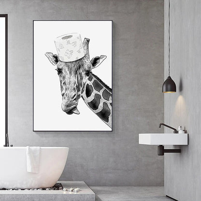 Black and White Animal Funny Bathroom Canvas Art