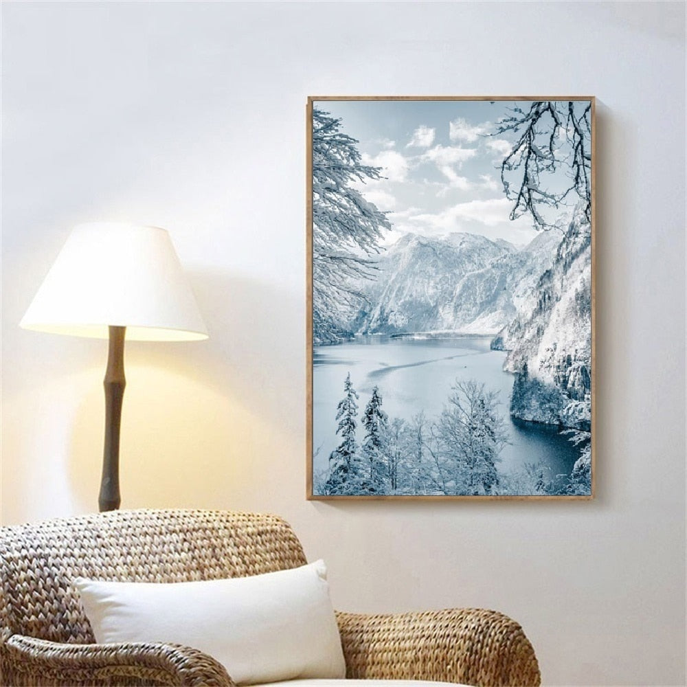 Snow Mountain Forest Winter Canvas Art