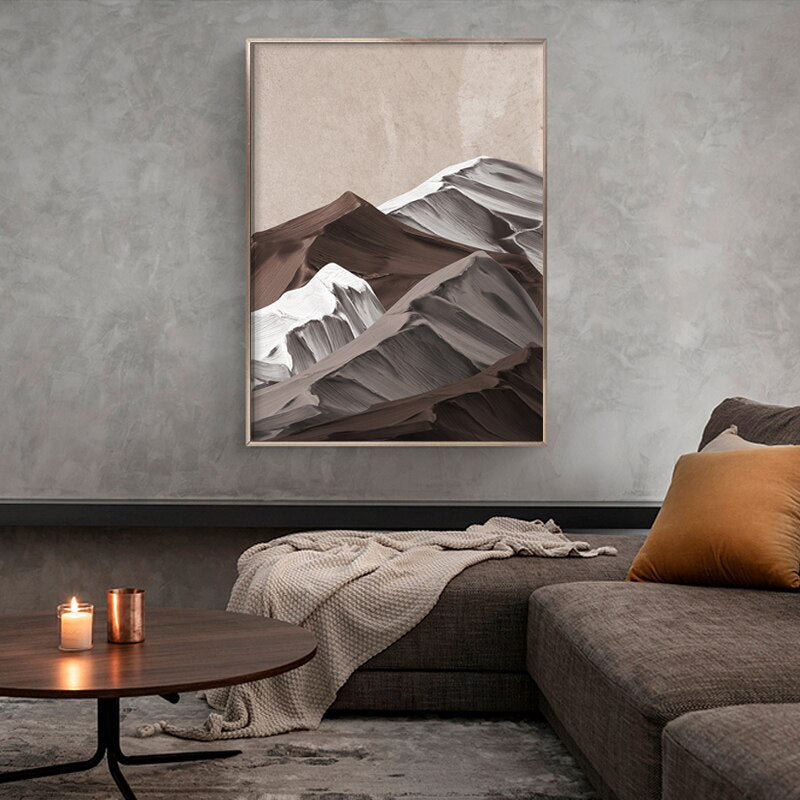 Abstract Brown Gray Mountains Canvas Art