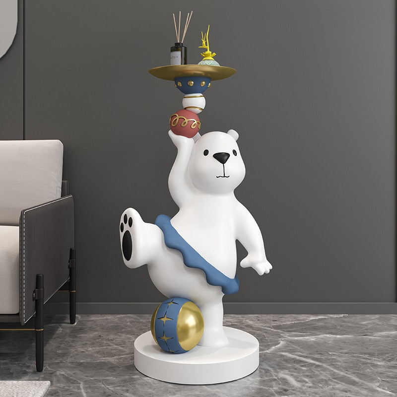 Polar Bear Ball Statue with Tray