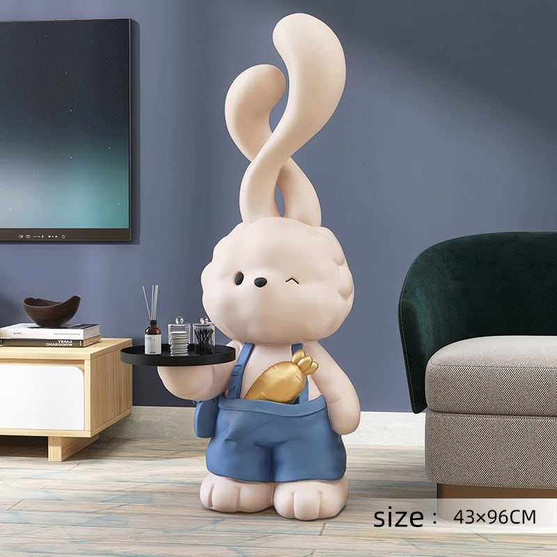 Cute Rabbit Bunny Large Statue with Tray