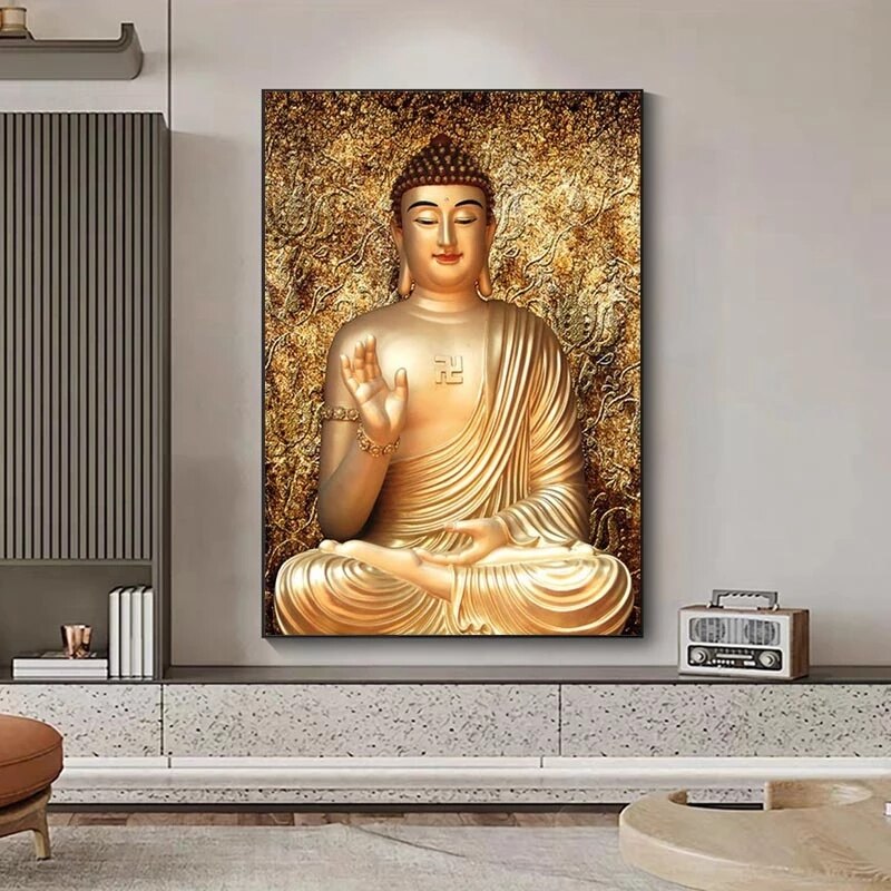 Luxurious Golden Buddha Statue Canvas Art