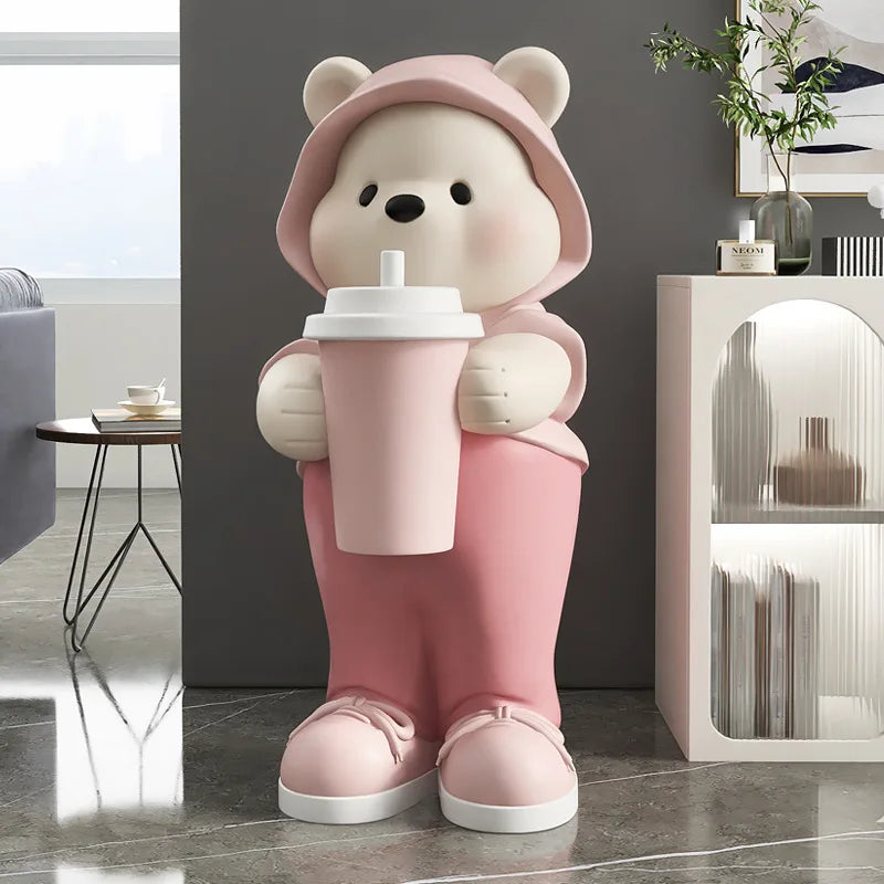 Cute Bear Milk Tea Floor Decoration Statue