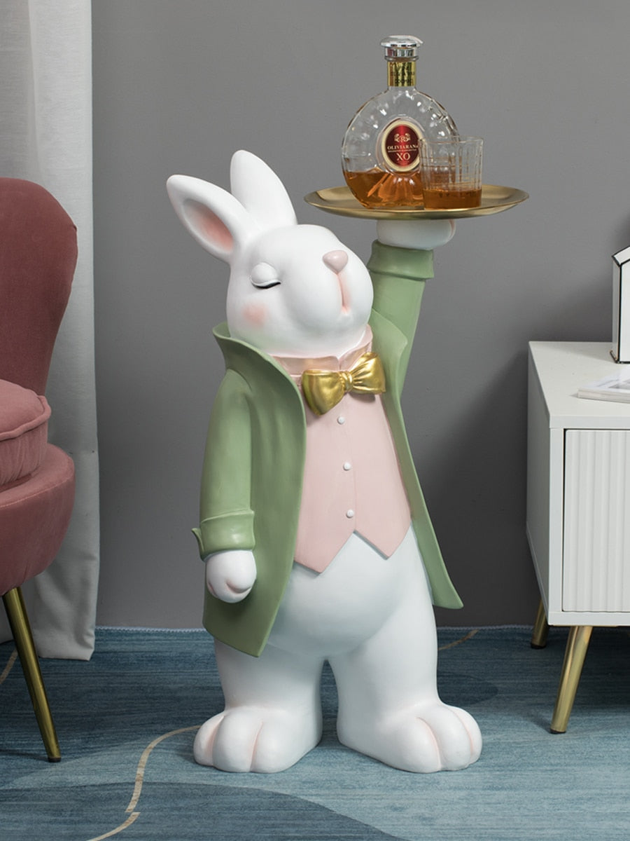 Rabbit Butler with Tray Large Statue