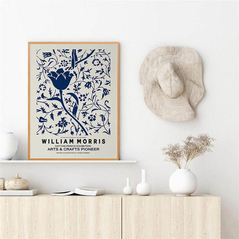 William Morris Exhibition Blue Flower Canvas Art