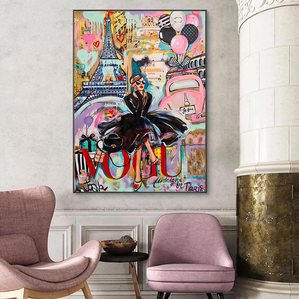 Fashion Women in Paris Graffiti Canvas Art