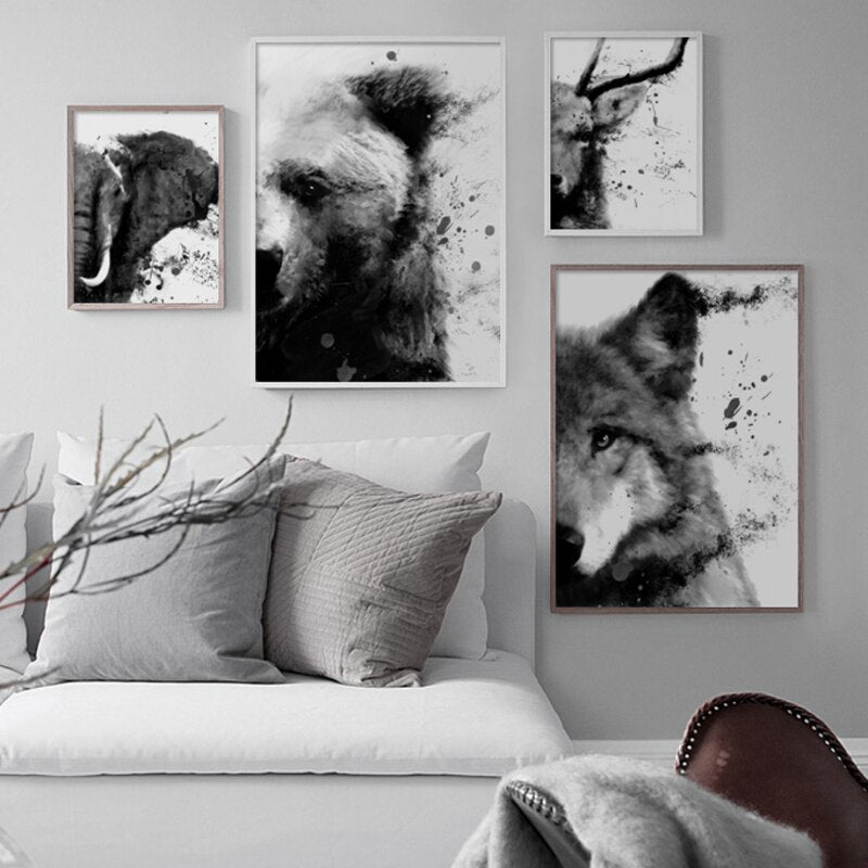 Black and White Fading Animal Canvas Art