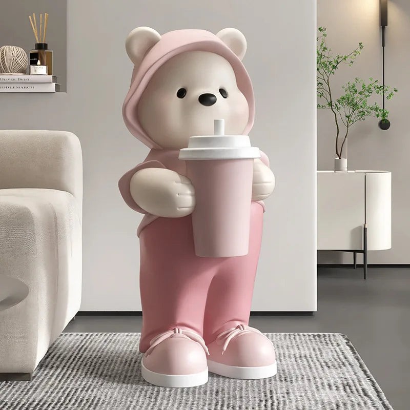 Cute Bear Milk Tea Floor Decoration Statue