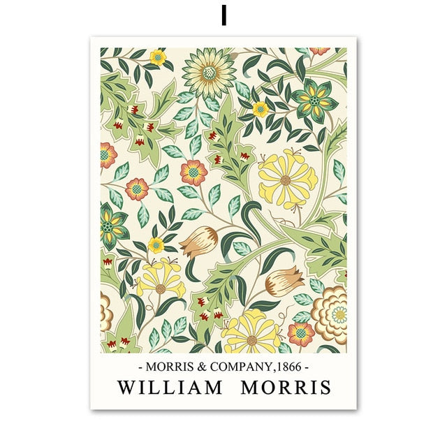 William Morris Plant Leaf Bird Botanical Wall Art Canvas