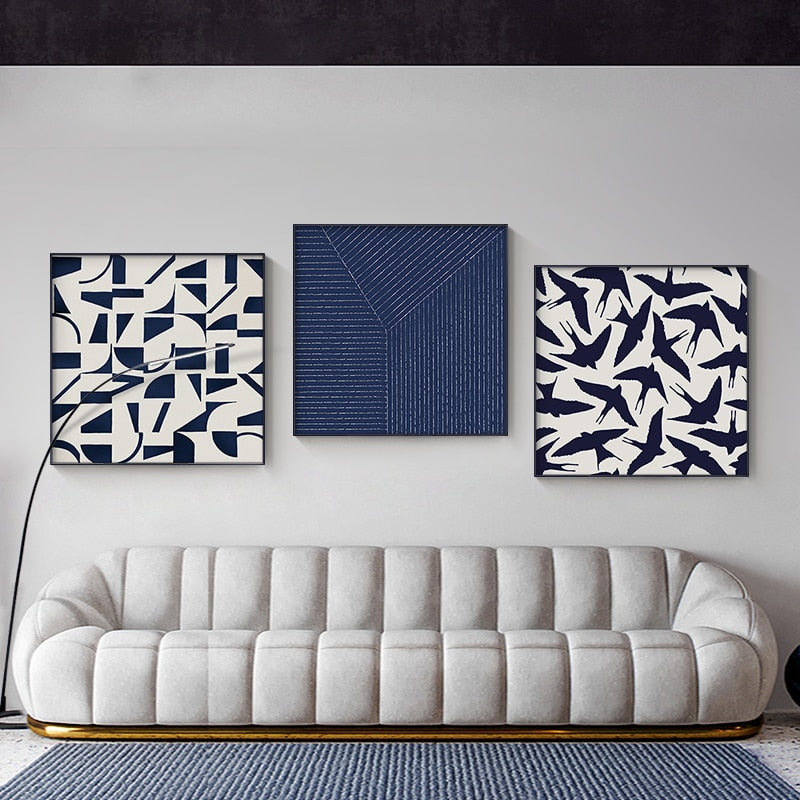 Minimalist Abstract Navy White Bird Canvas Art