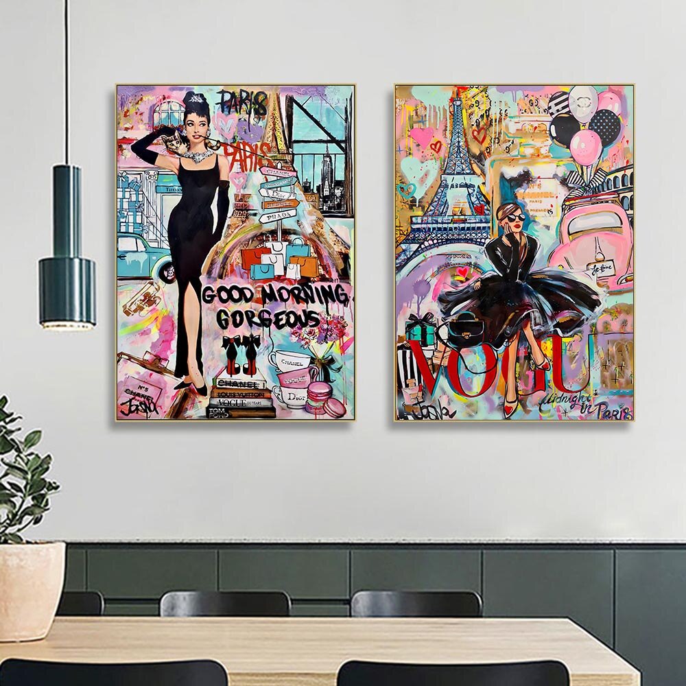 Fashion Women in Paris Graffiti Canvas Art