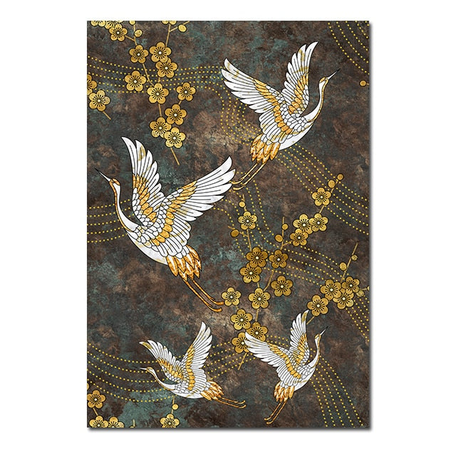 Chinese Style Golden Crane Canvas Art