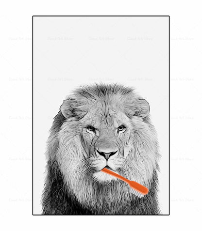 Black and White Animal Brushing Teeth Canvas Art