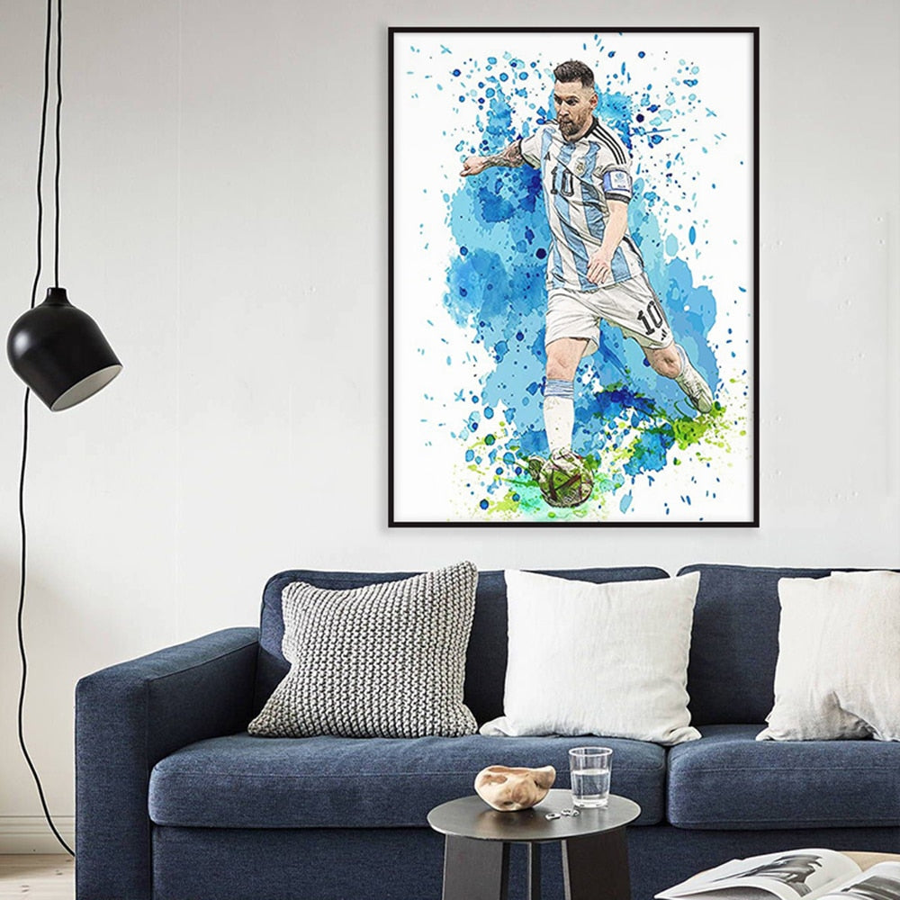 Watercolor Soccer Star Football Wall Art Canvas