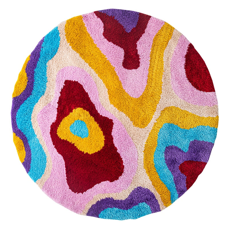 Retro Colorful Groovy Psychedelic Round Rug