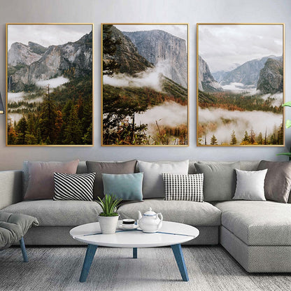 Scenery Cloudy Fog Mountain and Forest Canvas Art