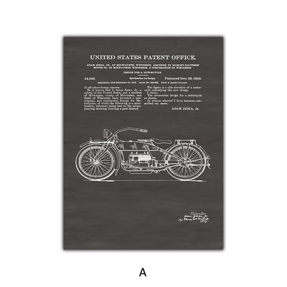 Retro Motorcycle Blueprint Canvas Art