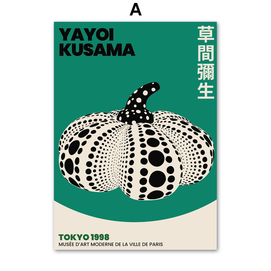 Pumpkin Shell Conch Flowers Yayoi Kusama Green Canvas Art