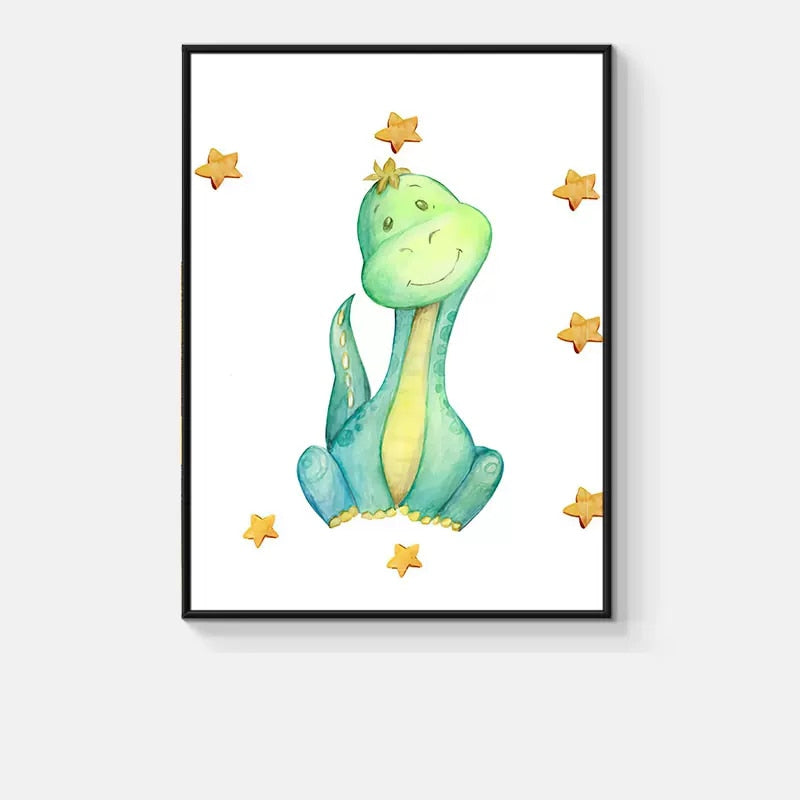 Cartoon Cute Colorful Dinosaur Nursery Wall Art Canvas