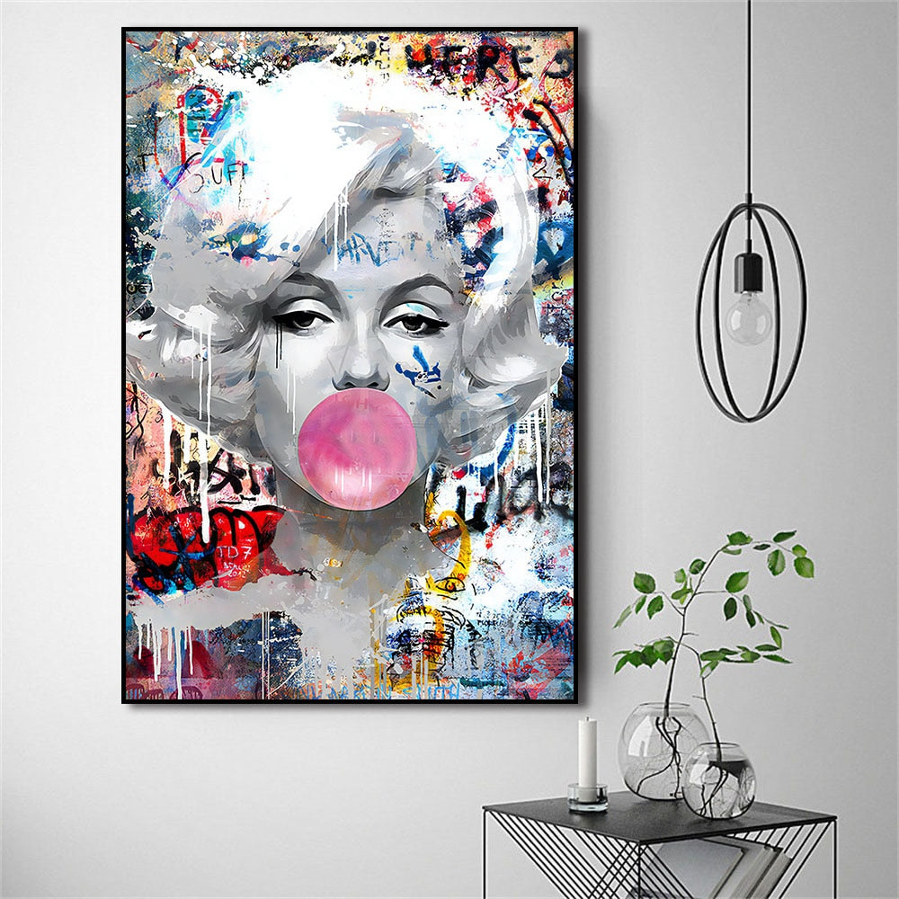 Marilyn Monroe And Audrey Hepburn Pink Bubble Graffiti Pop Art Canvas