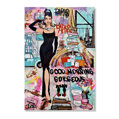 Fashion Women in Paris Graffiti Canvas Art