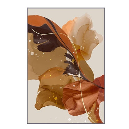 Abstract Beige Brown Gray Feather Flowers Canvas Art