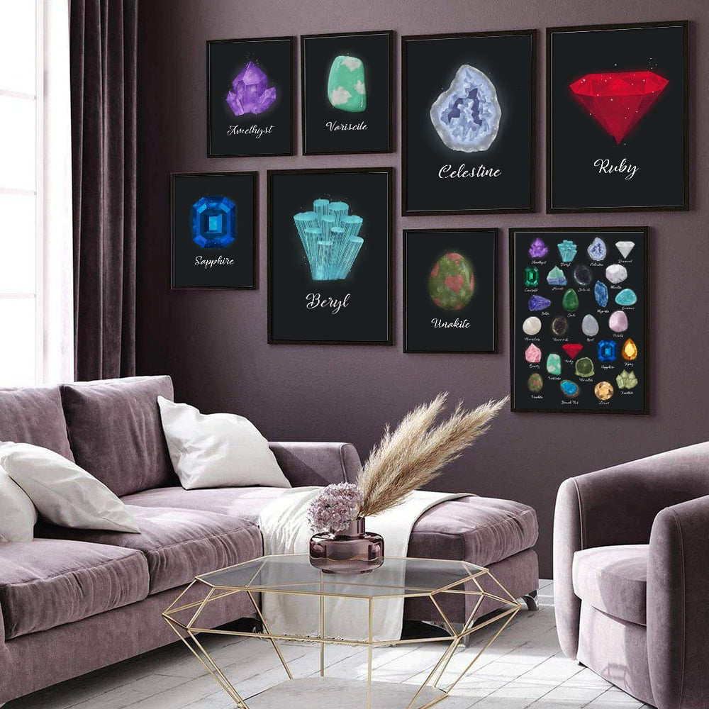 Crystal Gemstone Watercolor Canvas Art