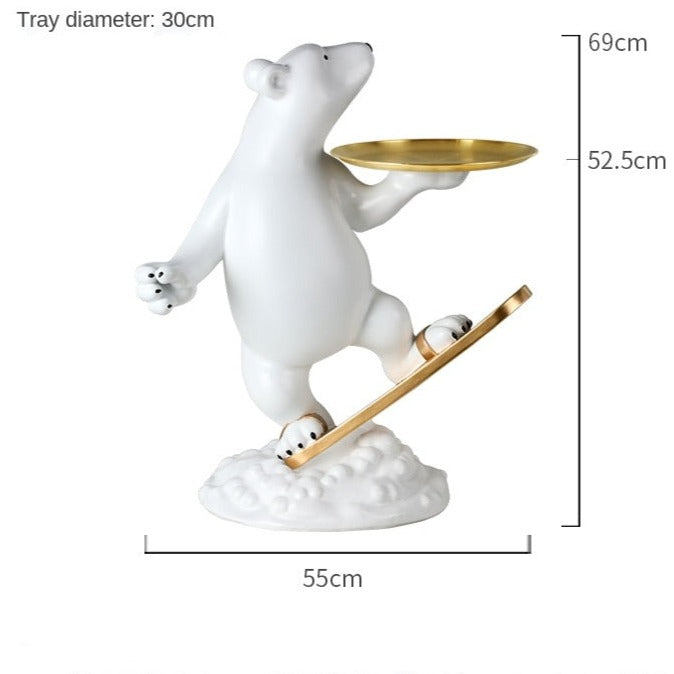 Polar Bear Snow Board Large Floor Statue with Tray