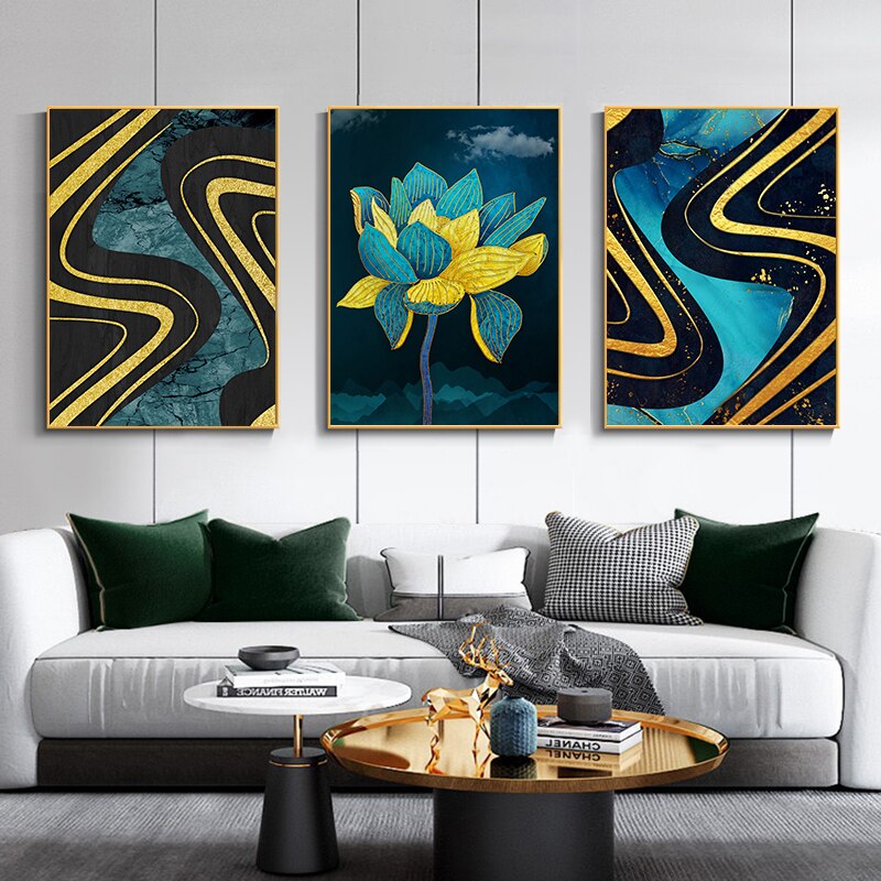 Turquoise Flower Abstract Canvas Art