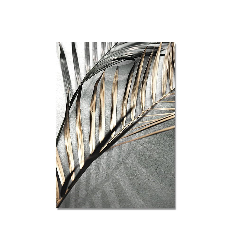 Golden Palm Leaf Canvas Art