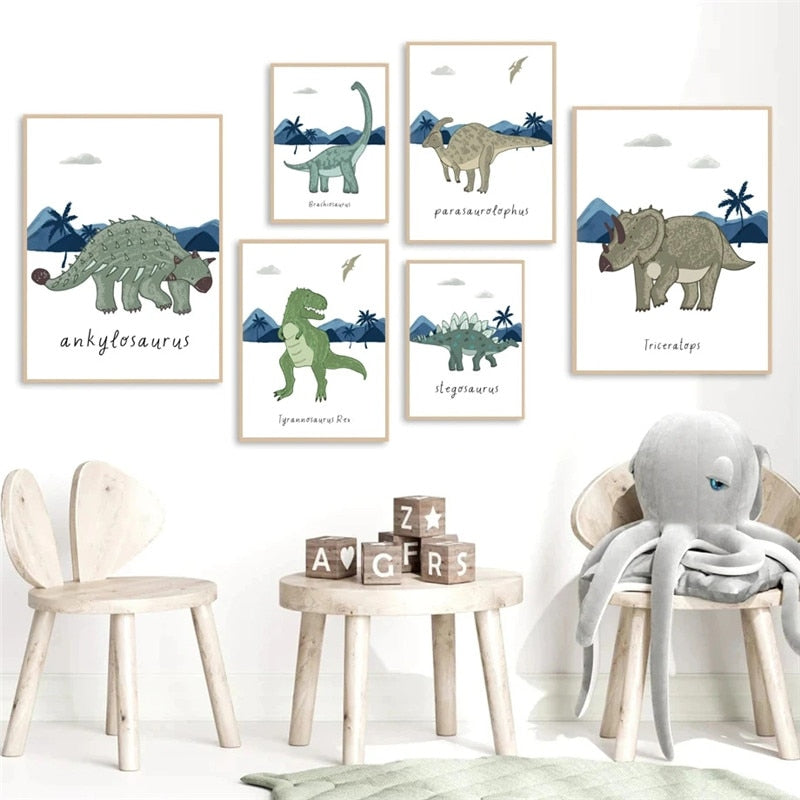 Dinosaur Kids Baby Boy's Room Wall Art Canvas