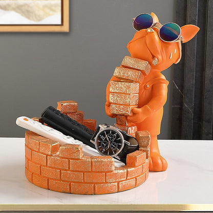 Builder French Bulldog Storage Statue